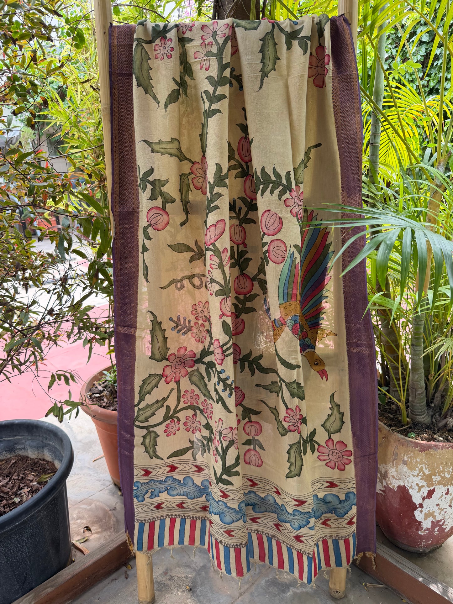 Bangalore silk penkalamkari dupatta