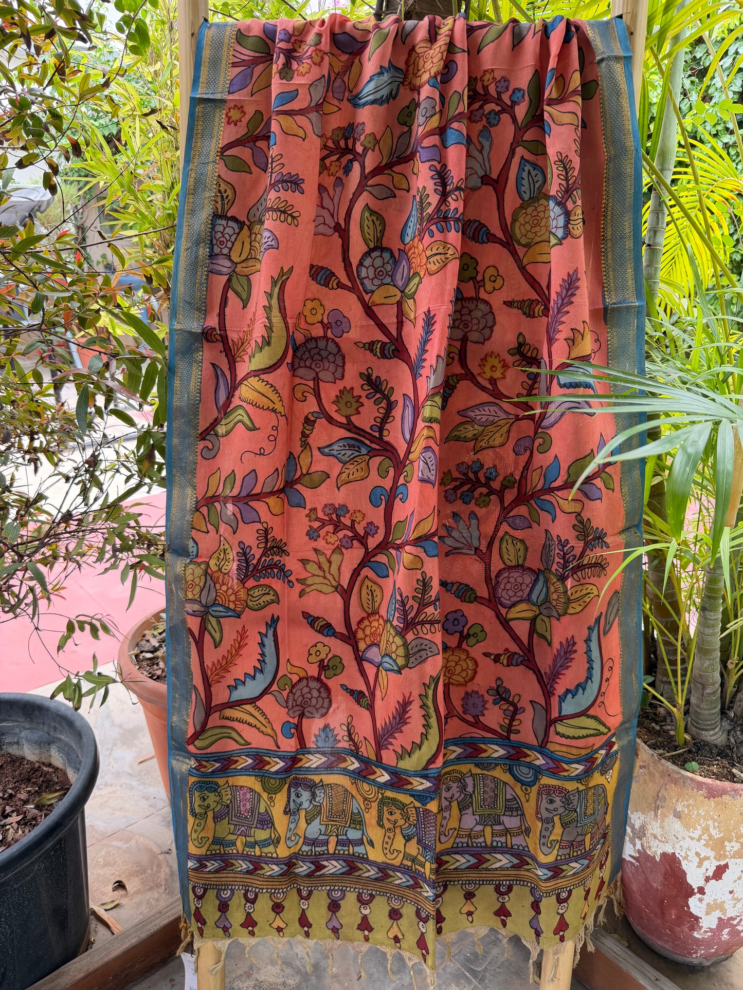Bangalore silk penkalamkari dupatta