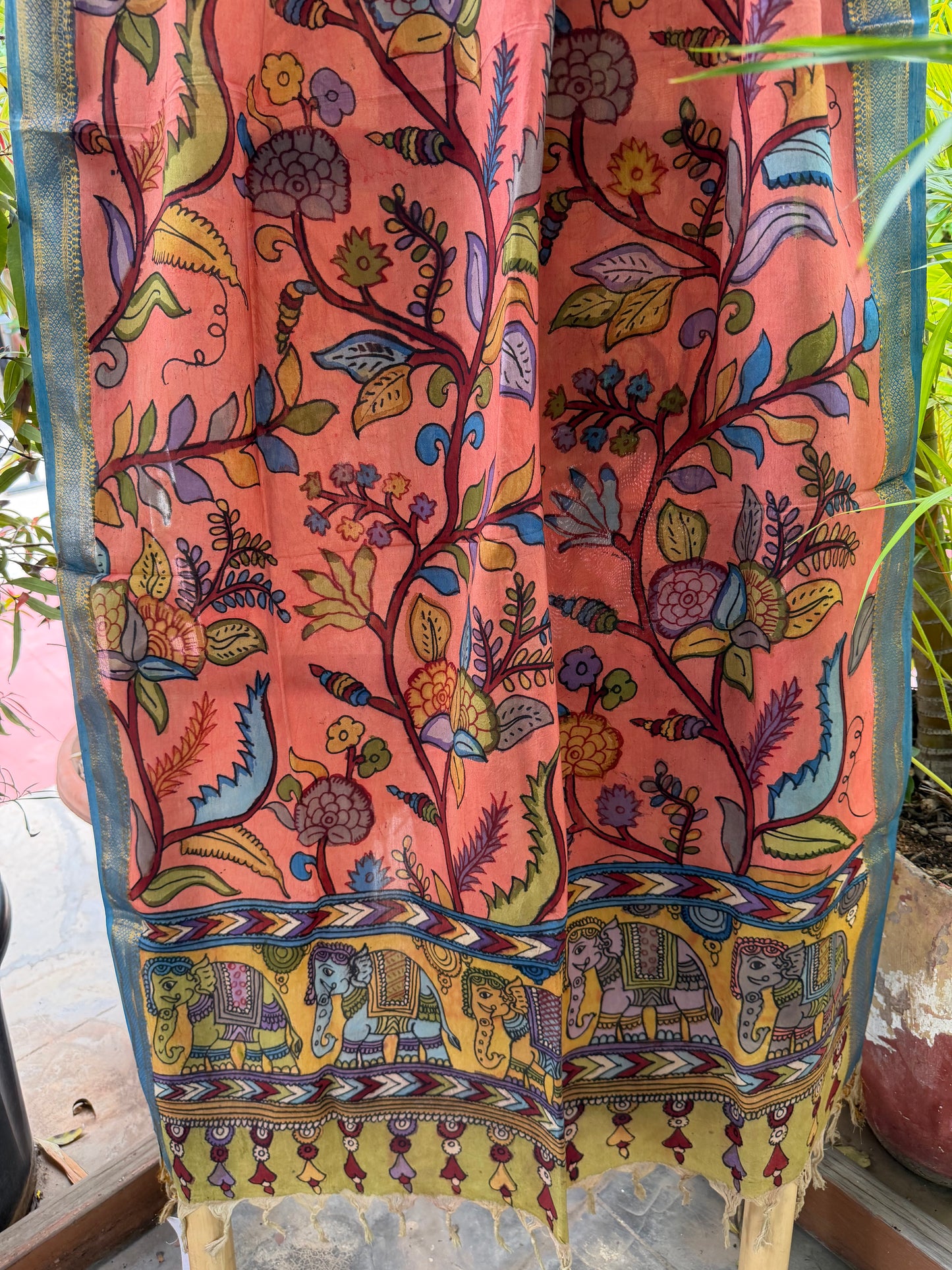 Bangalore silk penkalamkari dupatta