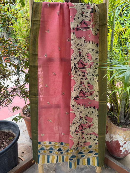 Bangalore silk penkalamkari dupatta