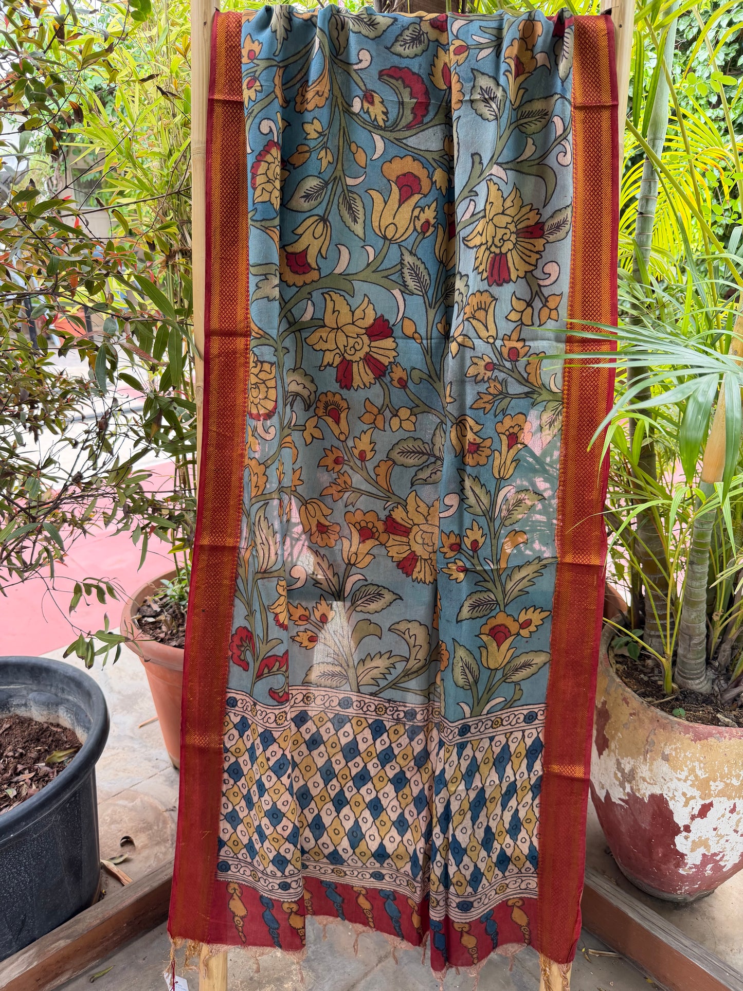 Bangalore silk penkalamkari dupatta