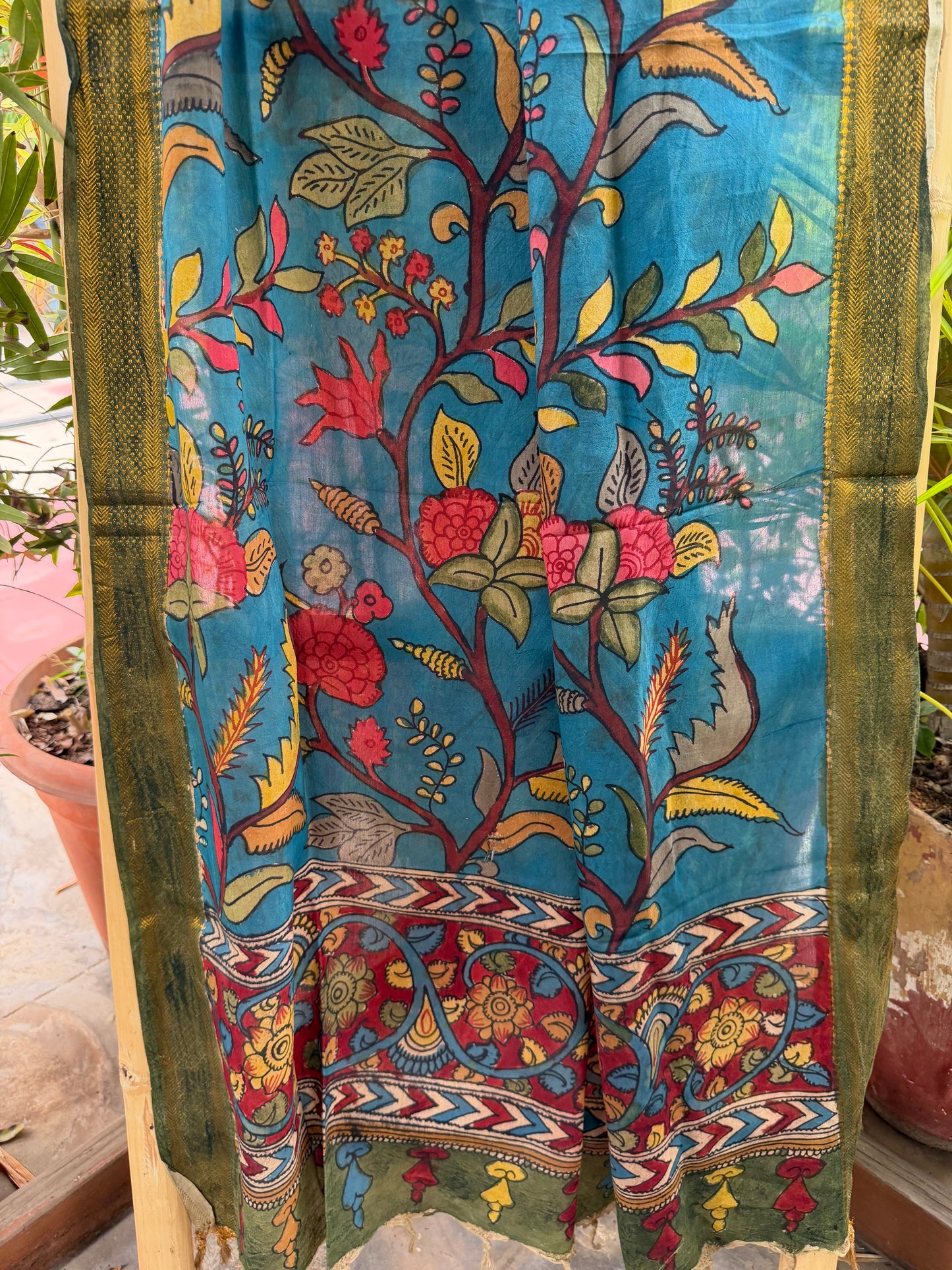 Bangalore silk penkalamkari dupatta