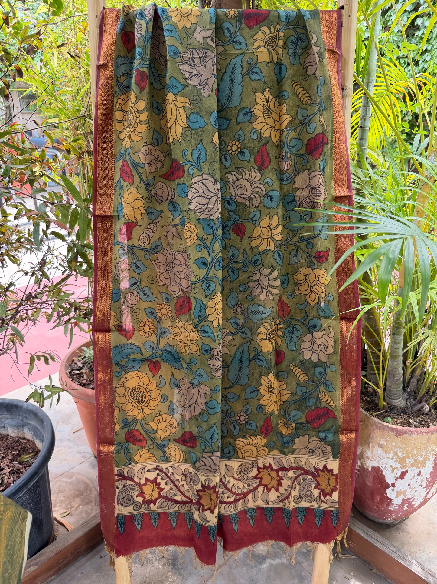 Bangalore silk penkalamkari dupatta