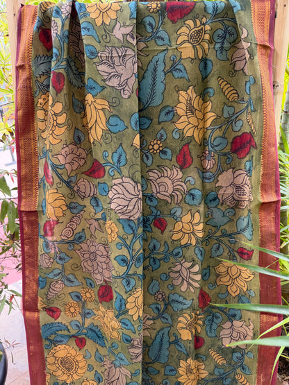 Bangalore silk penkalamkari dupatta