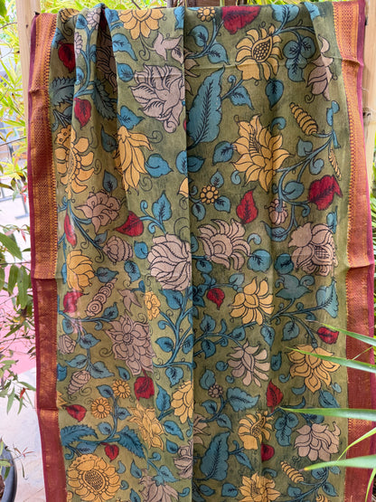 Bangalore silk penkalamkari dupatta