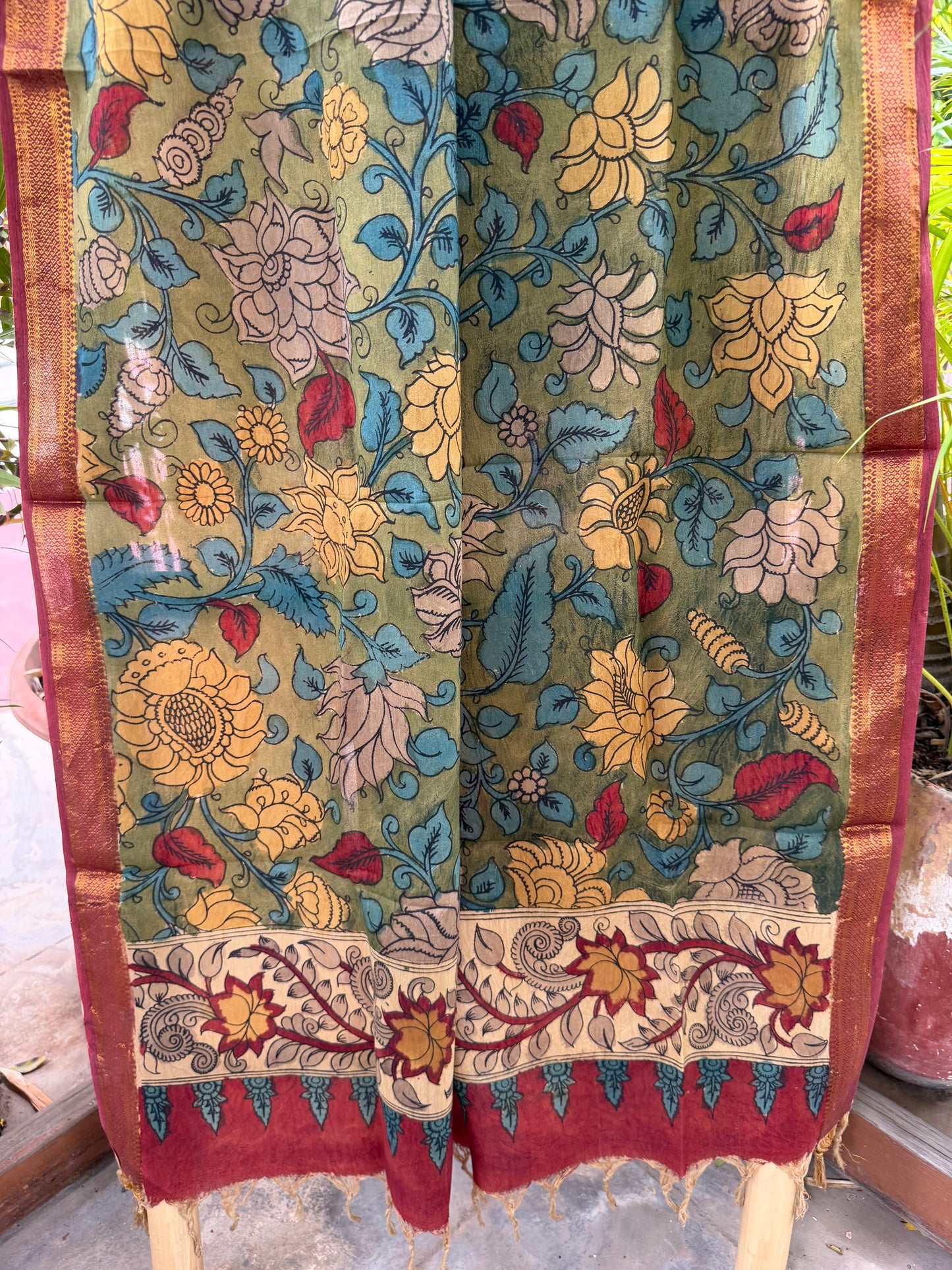 Bangalore silk penkalamkari dupatta