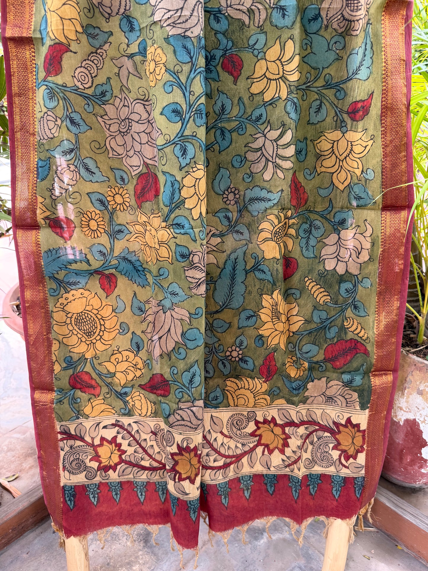 Bangalore silk penkalamkari dupatta