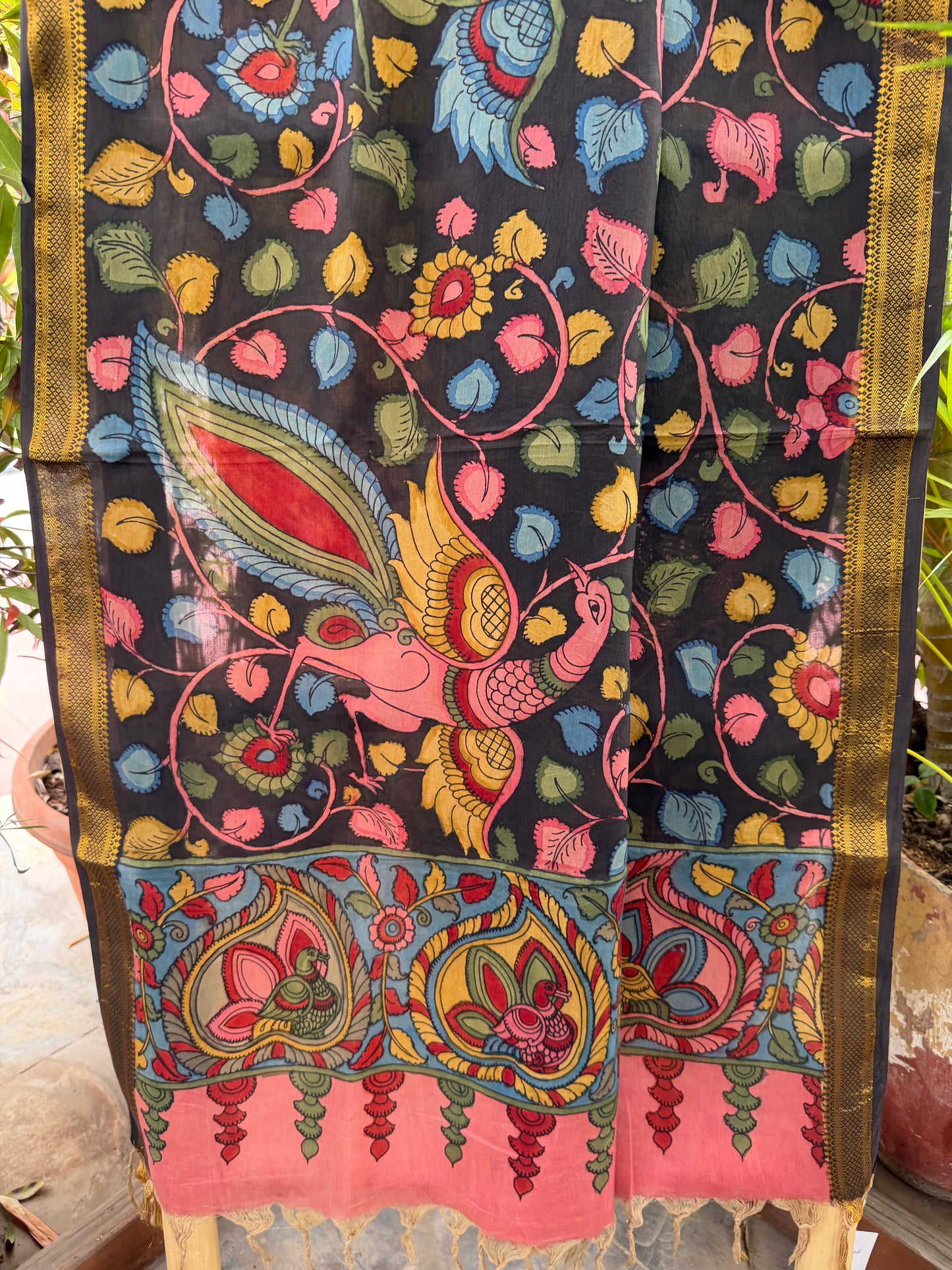 Bangalore silk penkalamkari dupatta