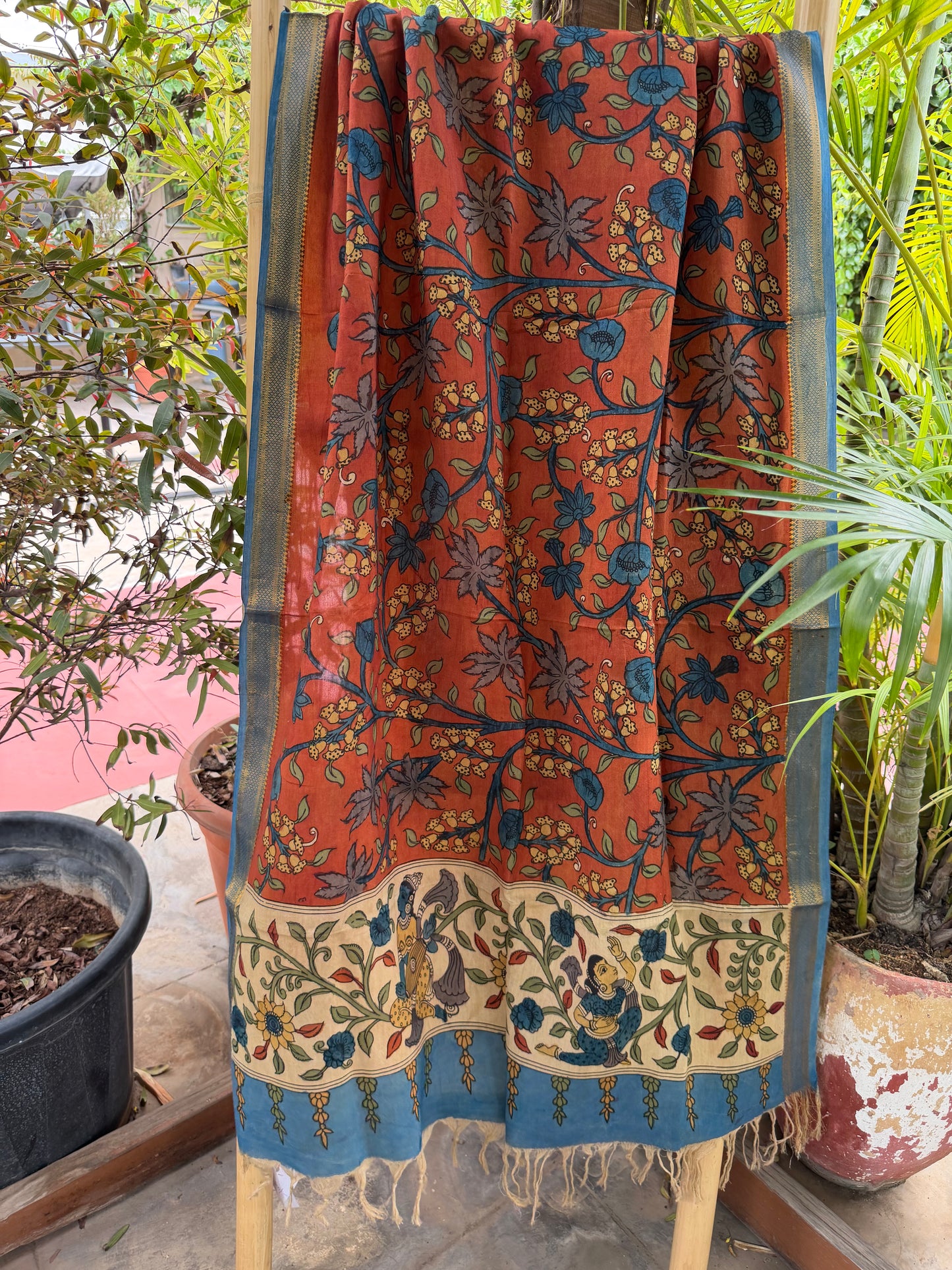 Bangalore silk penkalamkari dupatta