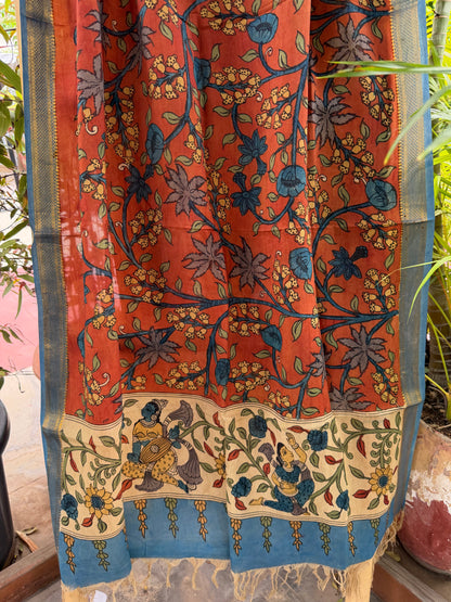 Bangalore silk penkalamkari dupatta
