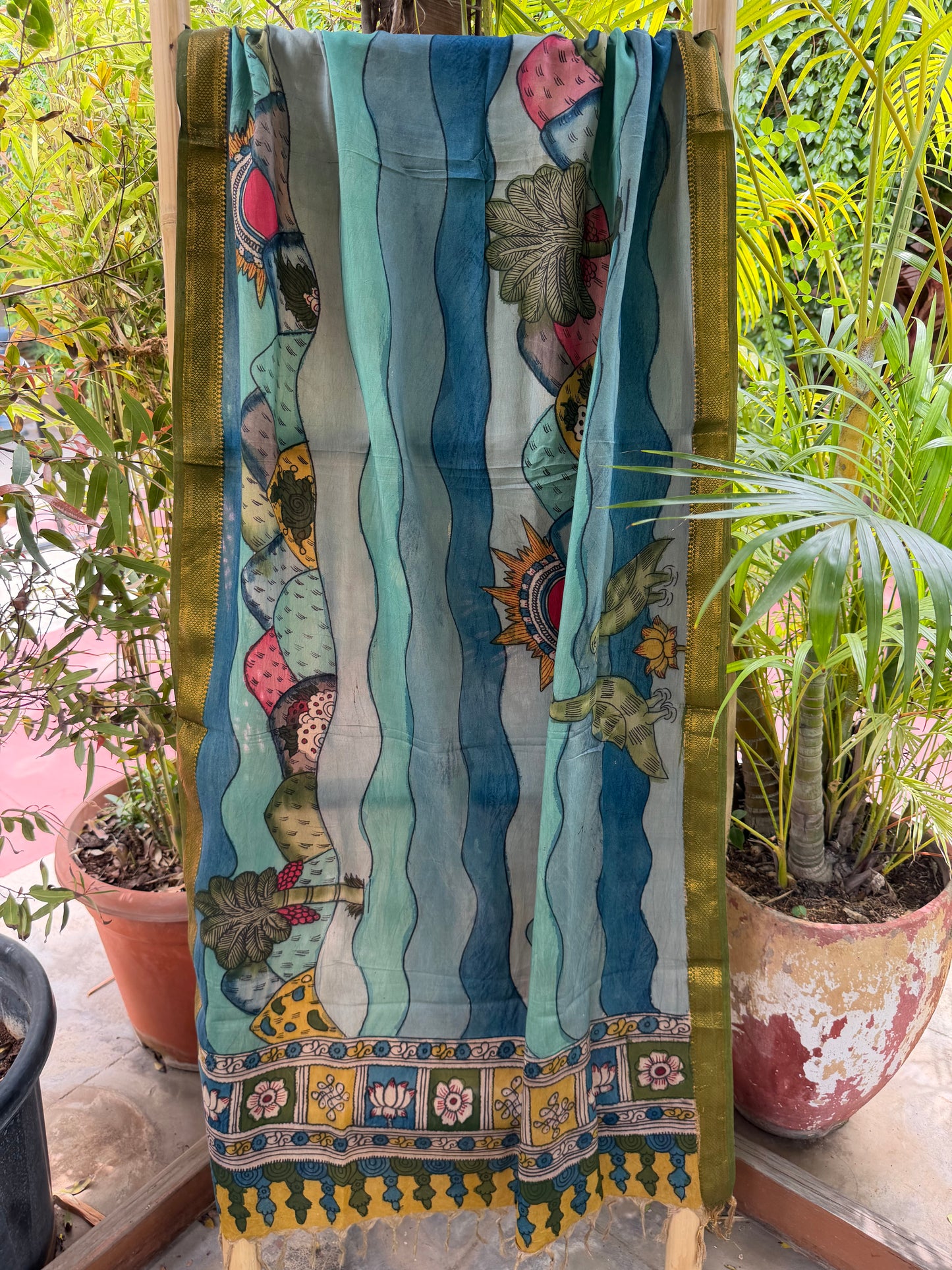 Bangalore silk penkalamkari dupatta