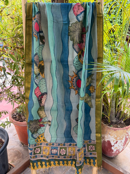 Bangalore silk penkalamkari dupatta