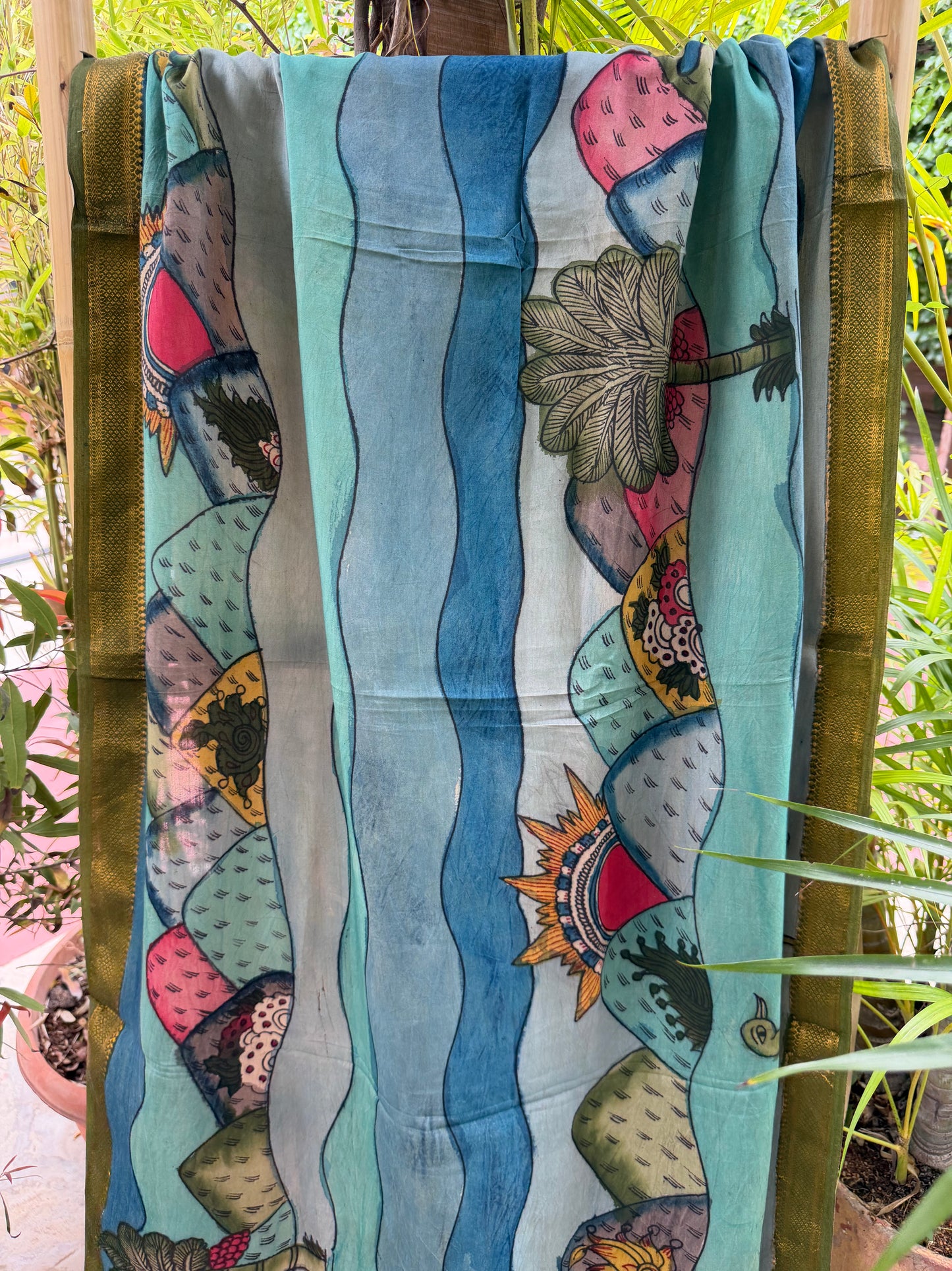 Bangalore silk penkalamkari dupatta