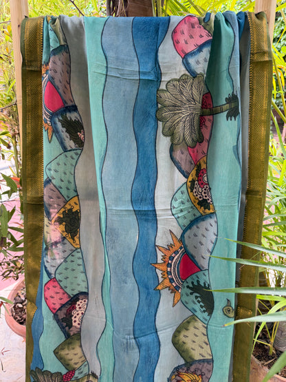 Bangalore silk penkalamkari dupatta