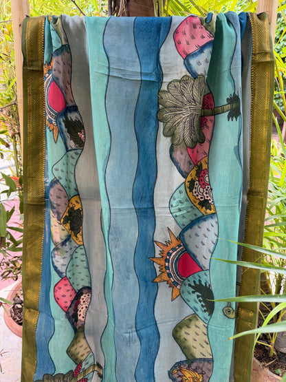 Bangalore silk penkalamkari dupatta