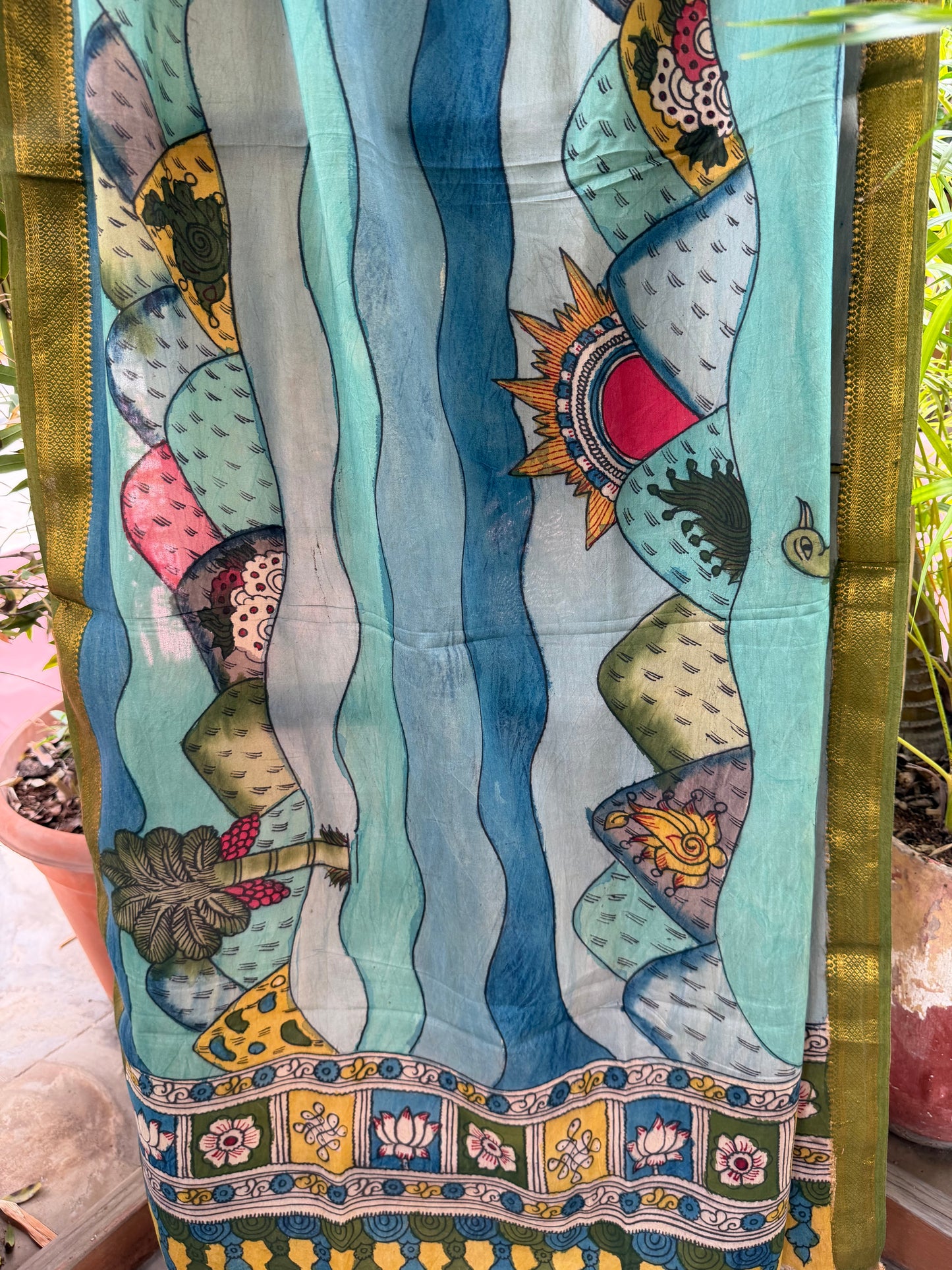 Bangalore silk penkalamkari dupatta