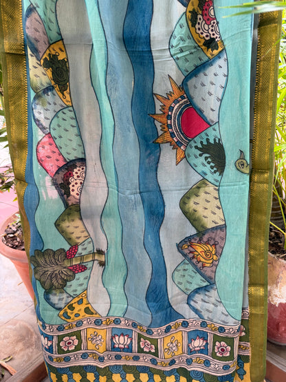 Bangalore silk penkalamkari dupatta
