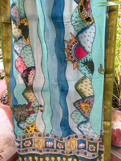 Bangalore silk penkalamkari dupatta