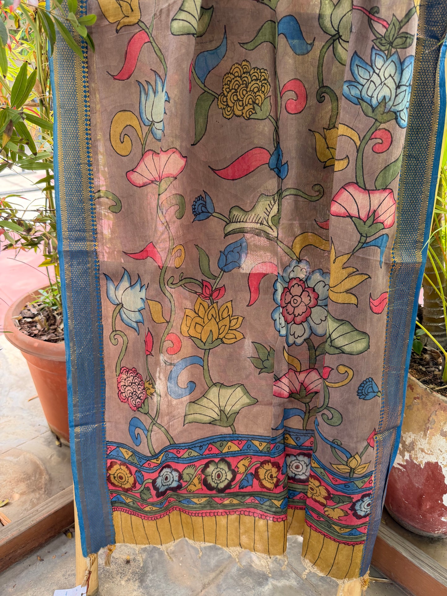 Bangalore silk penkalamkari dupatta