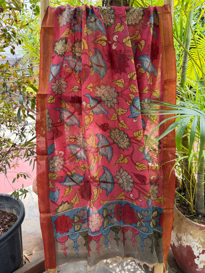 Bangalore silk penkalamkari dupatta