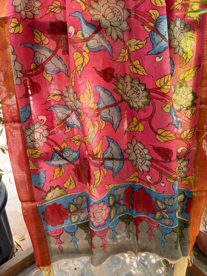 Bangalore silk penkalamkari dupatta