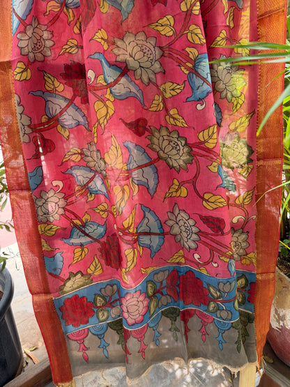 Bangalore silk penkalamkari dupatta
