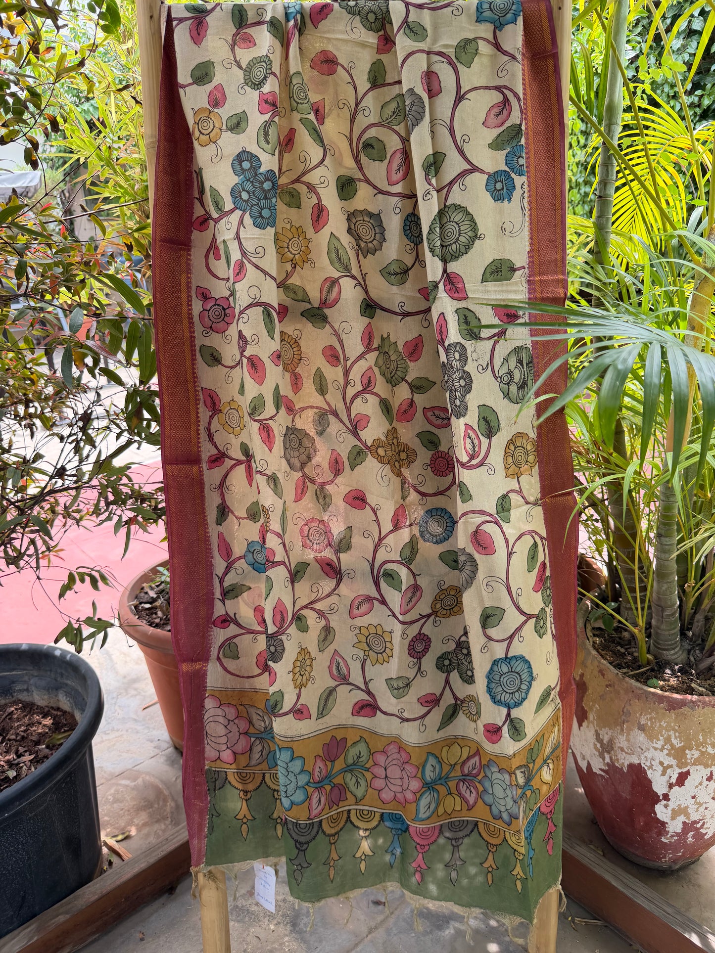 Bangalore silk penkalamkari dupatta