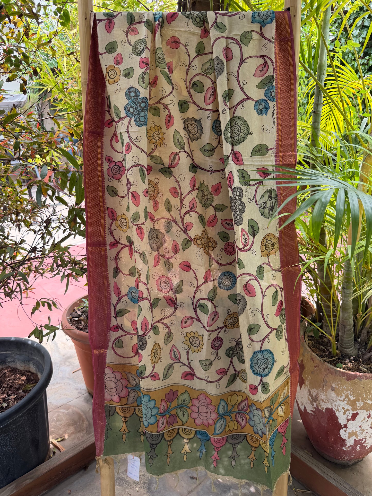 Bangalore silk penkalamkari dupatta