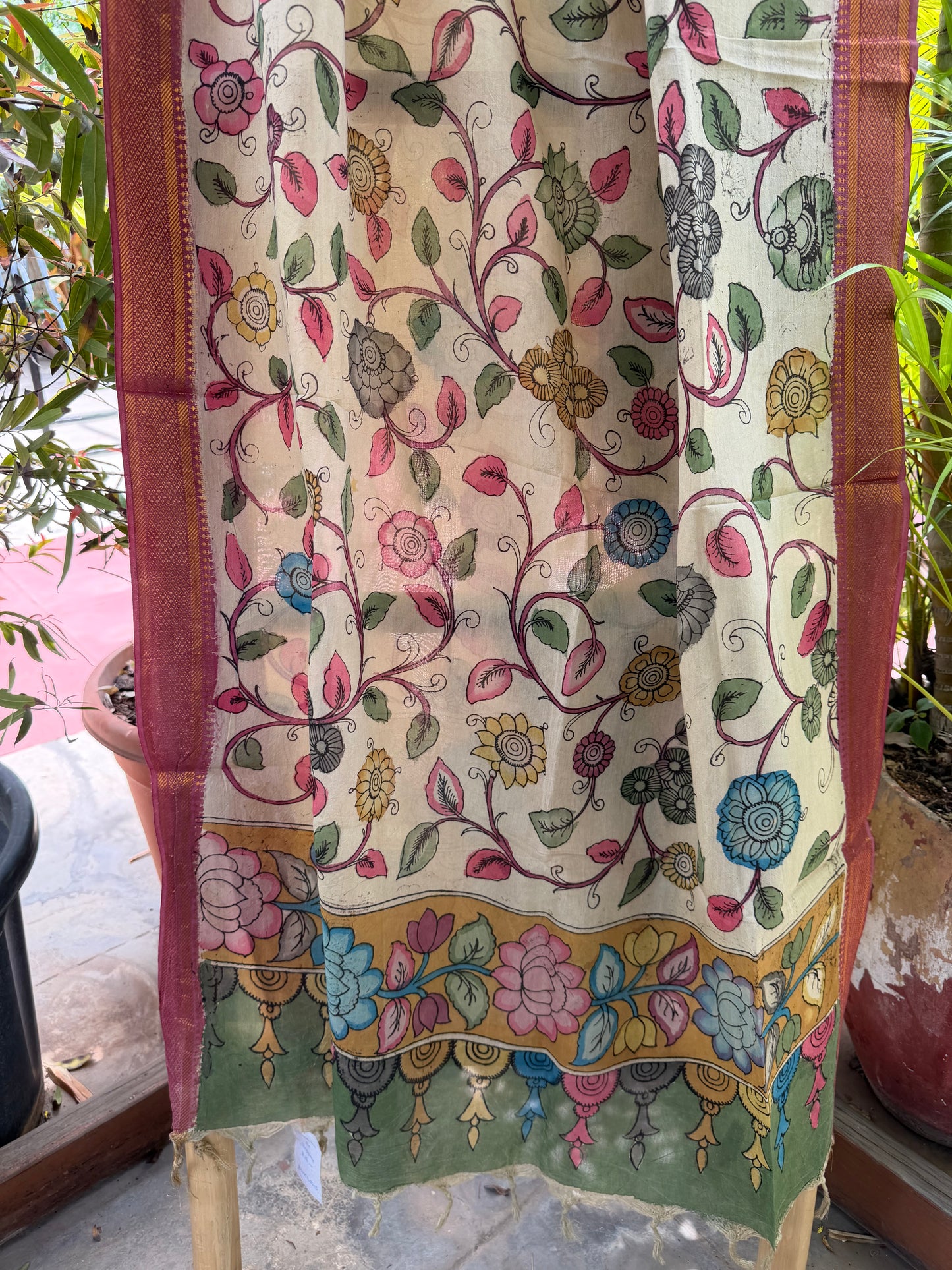 Bangalore silk penkalamkari dupatta