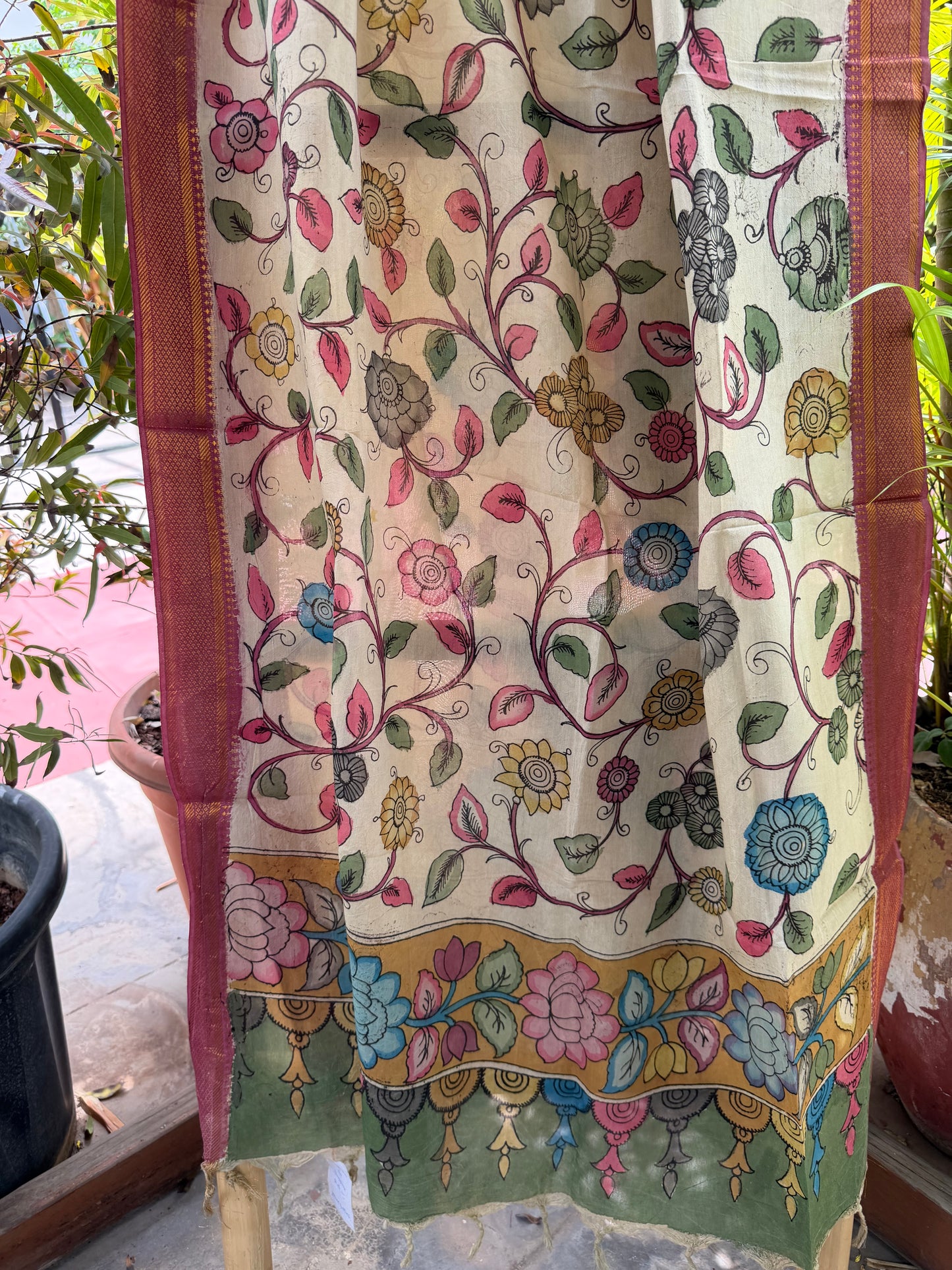 Bangalore silk penkalamkari dupatta