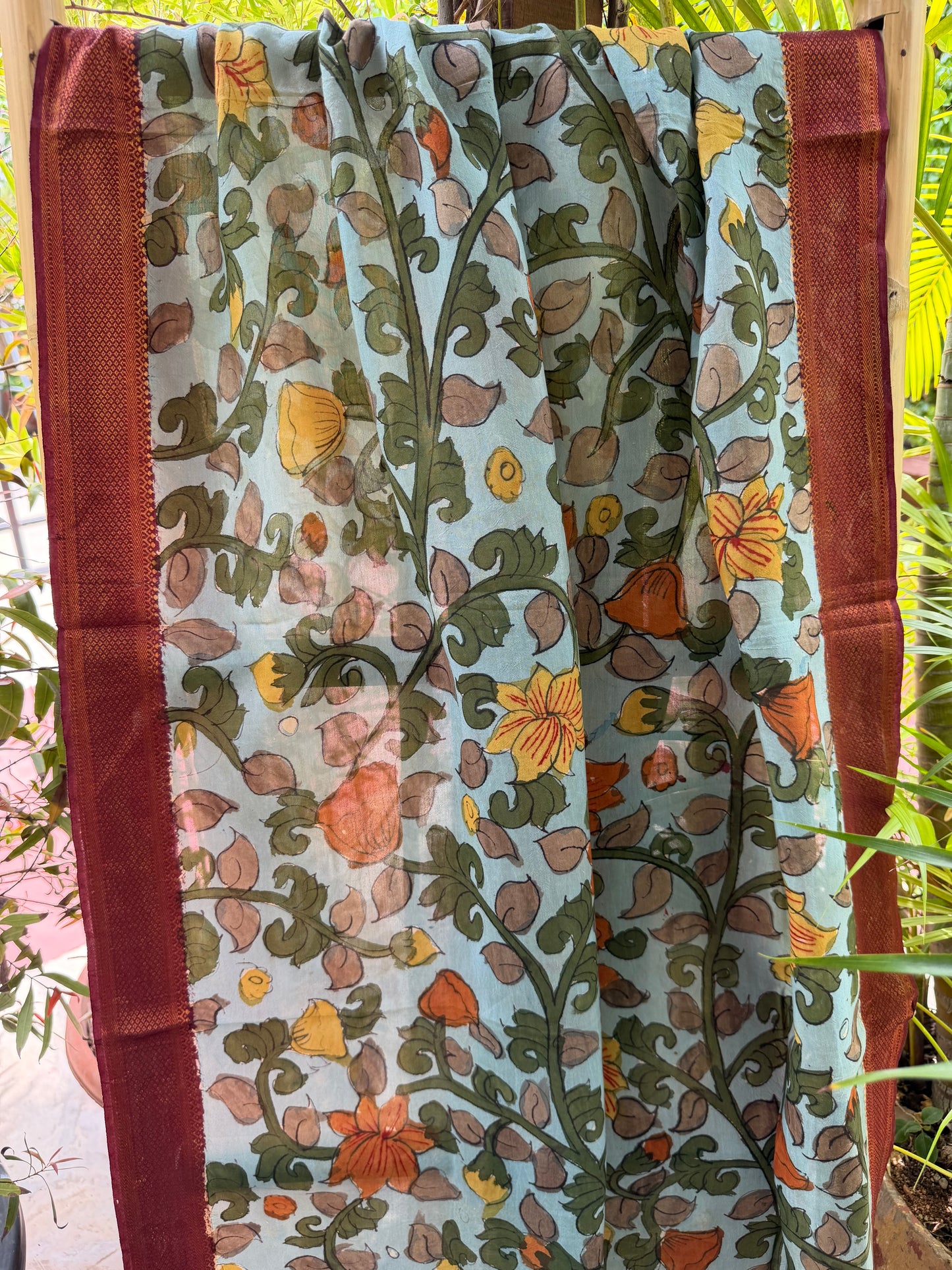 Bangalore silk penkalamkari dupatta