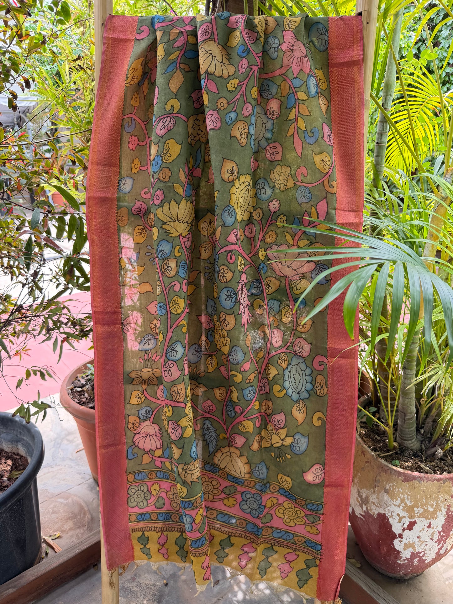 Bangalore silk penkalamkari dupatta