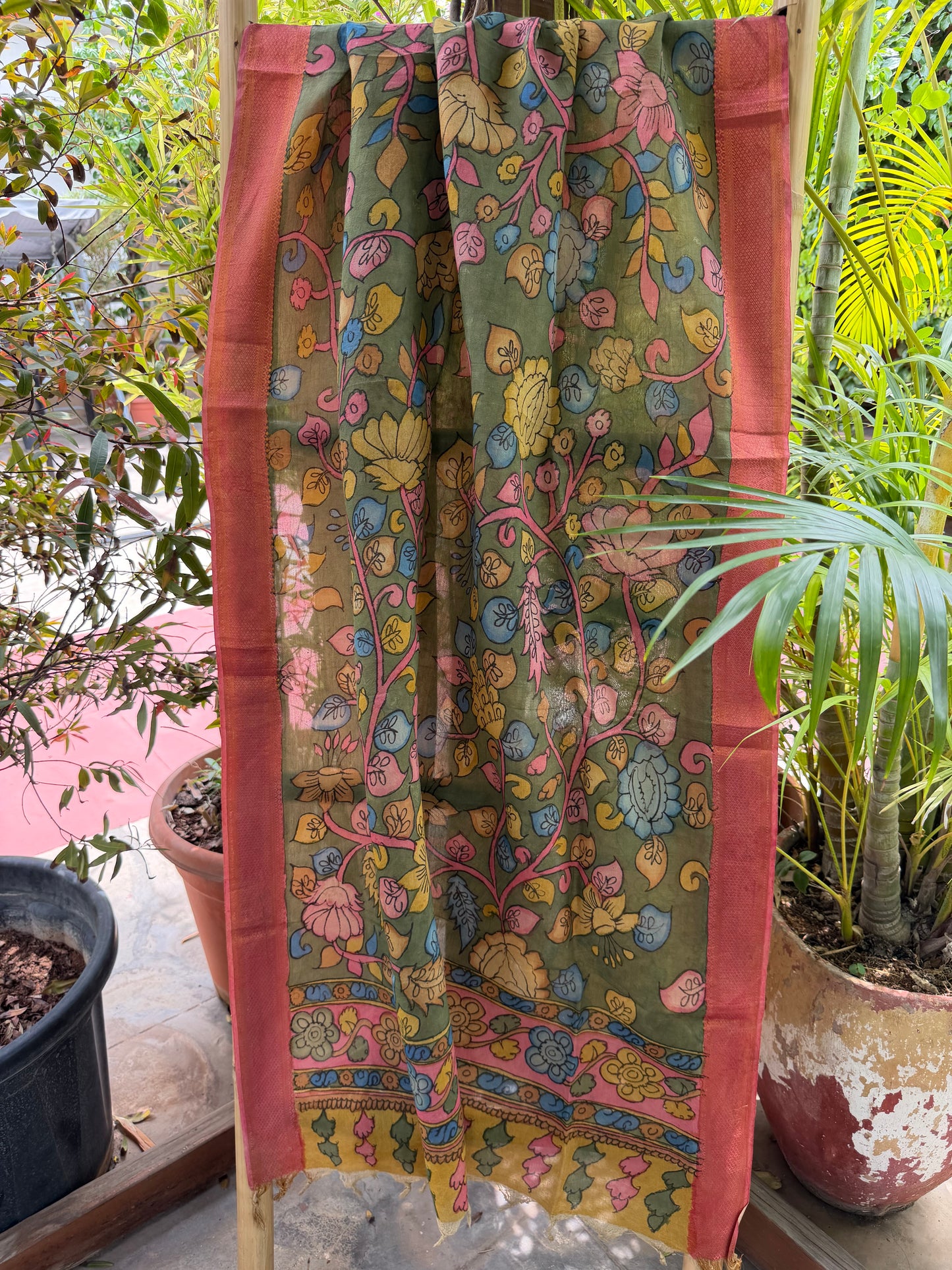 Bangalore silk penkalamkari dupatta