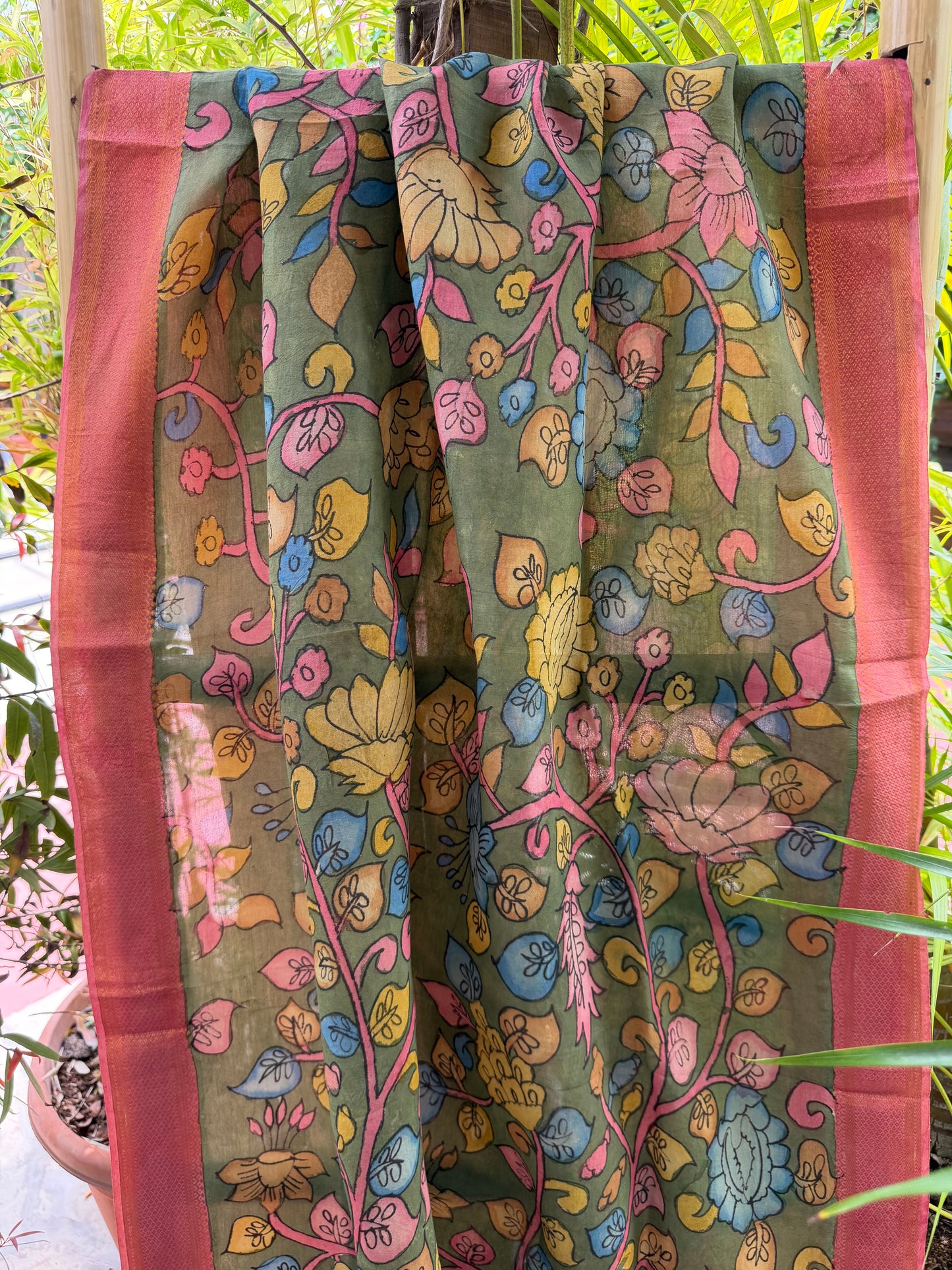 Bangalore silk penkalamkari dupatta