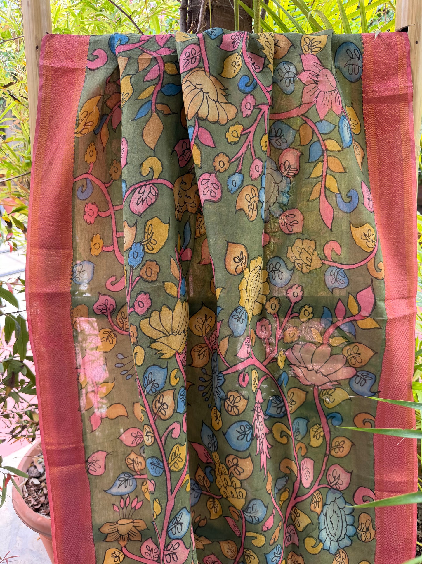 Bangalore silk penkalamkari dupatta