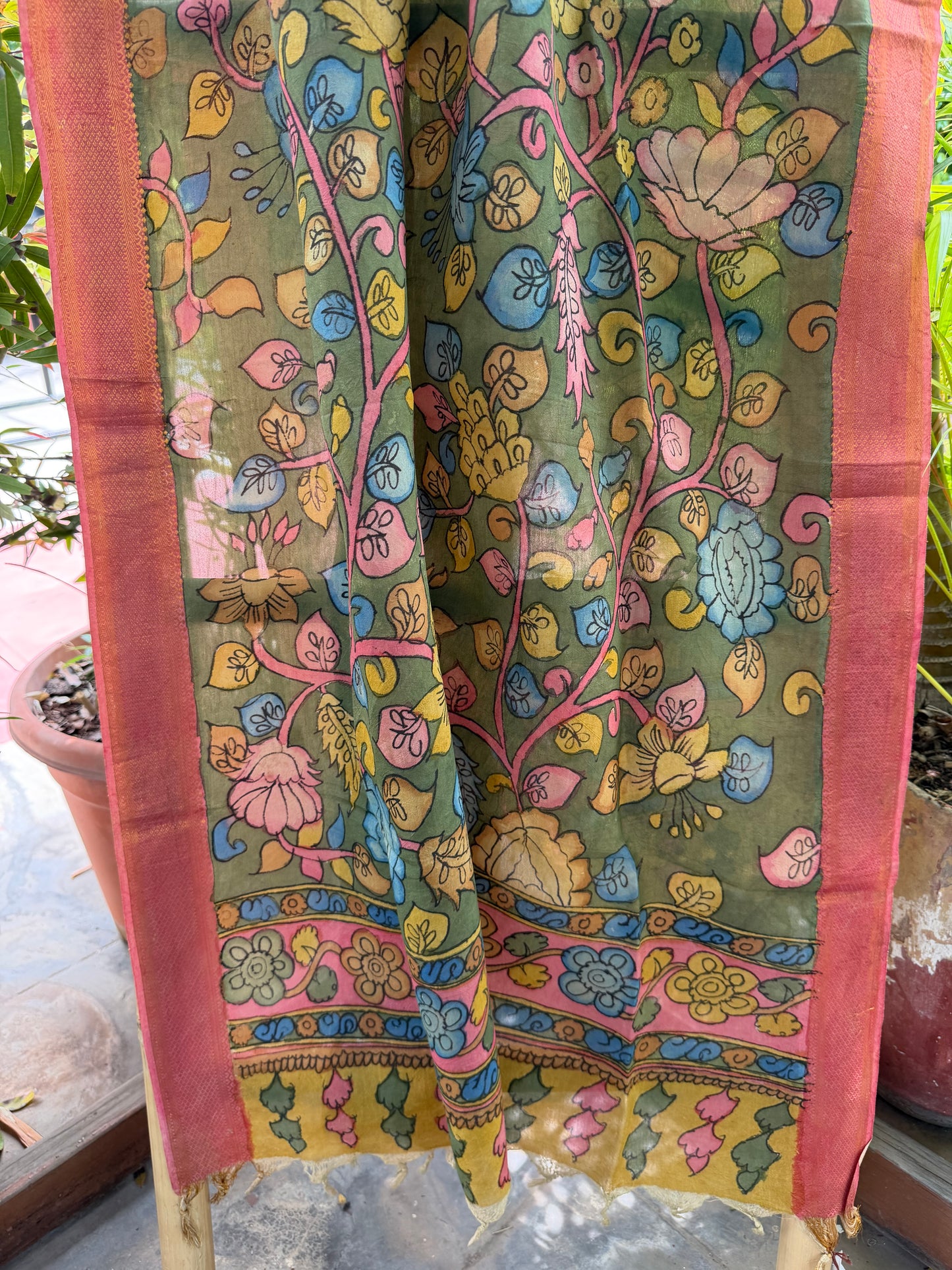 Bangalore silk penkalamkari dupatta