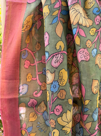 Bangalore silk penkalamkari dupatta