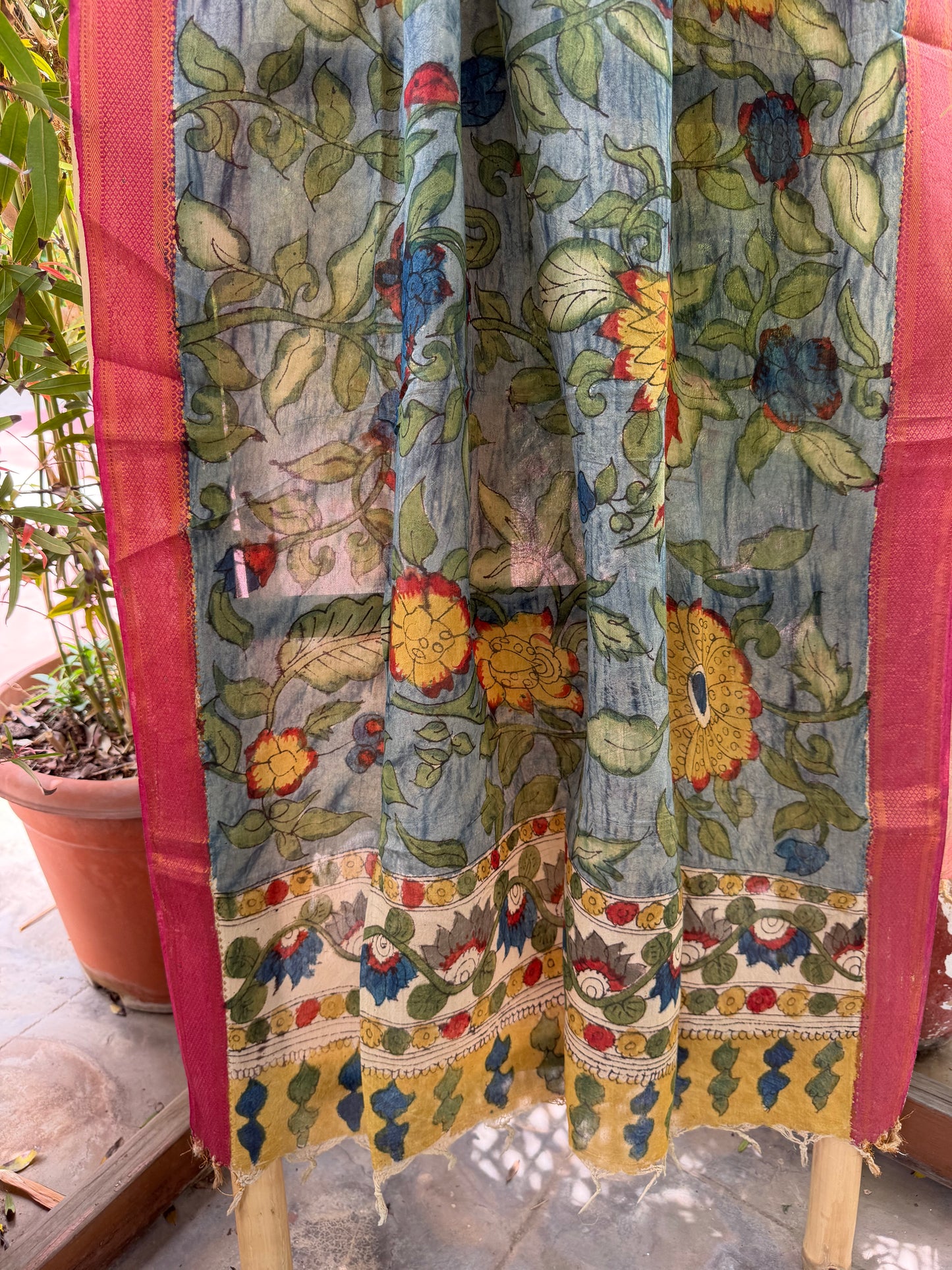 Bangalore silk penkalamkari dupatta