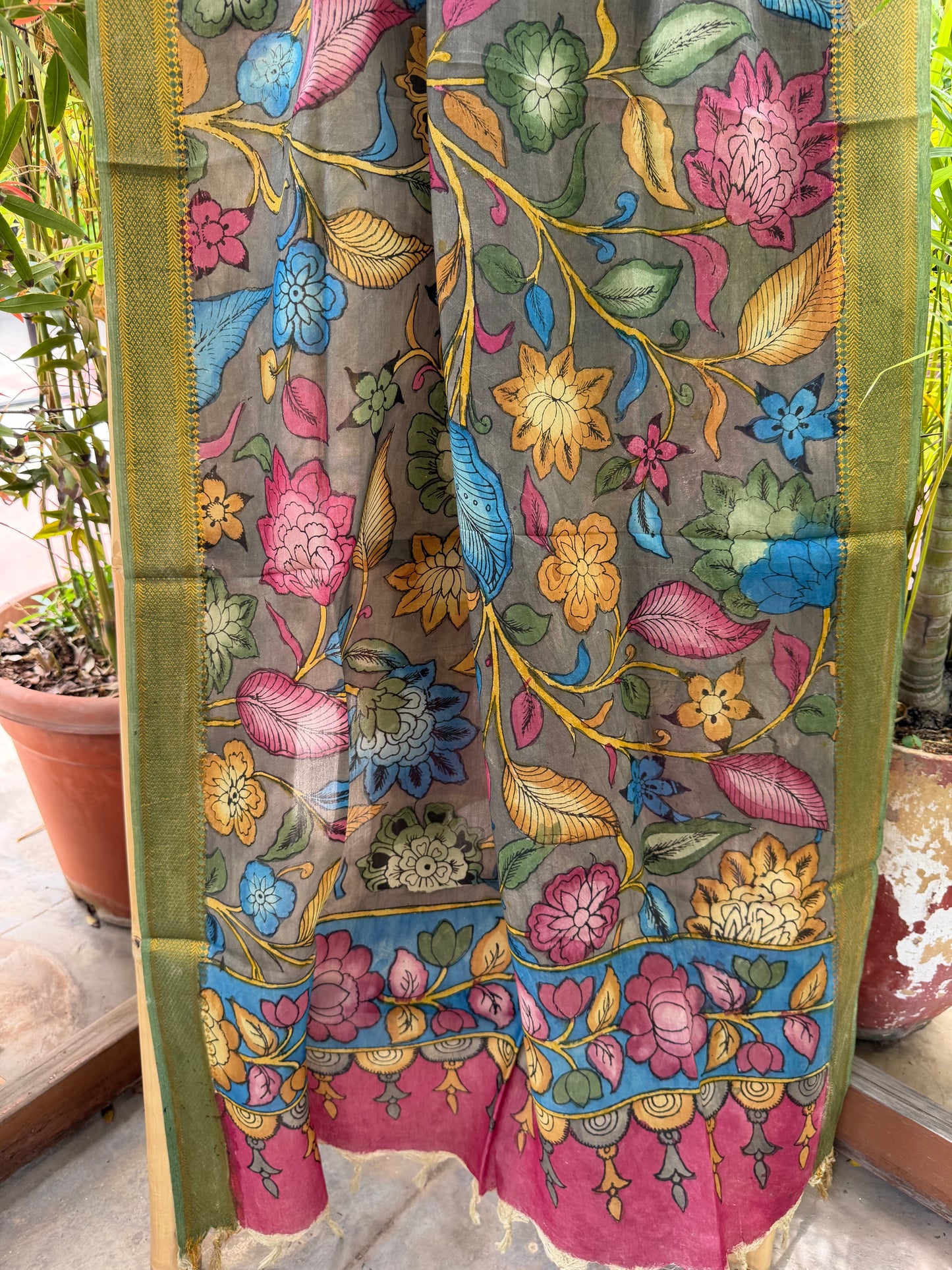 Bangalore silk penkalamkari dupatta