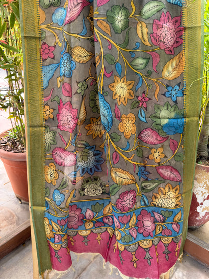 Bangalore silk penkalamkari dupatta