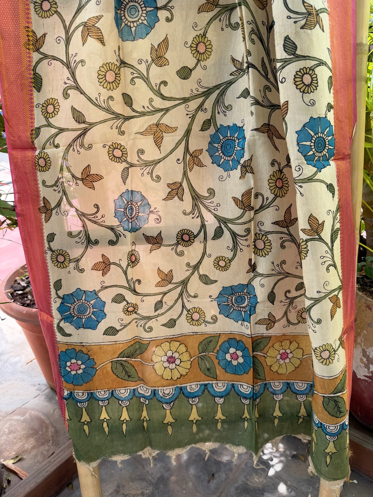 Bangalore silk penkalamkari dupatta