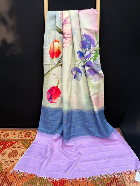 Pure Silk Kanjeeveram with digital print