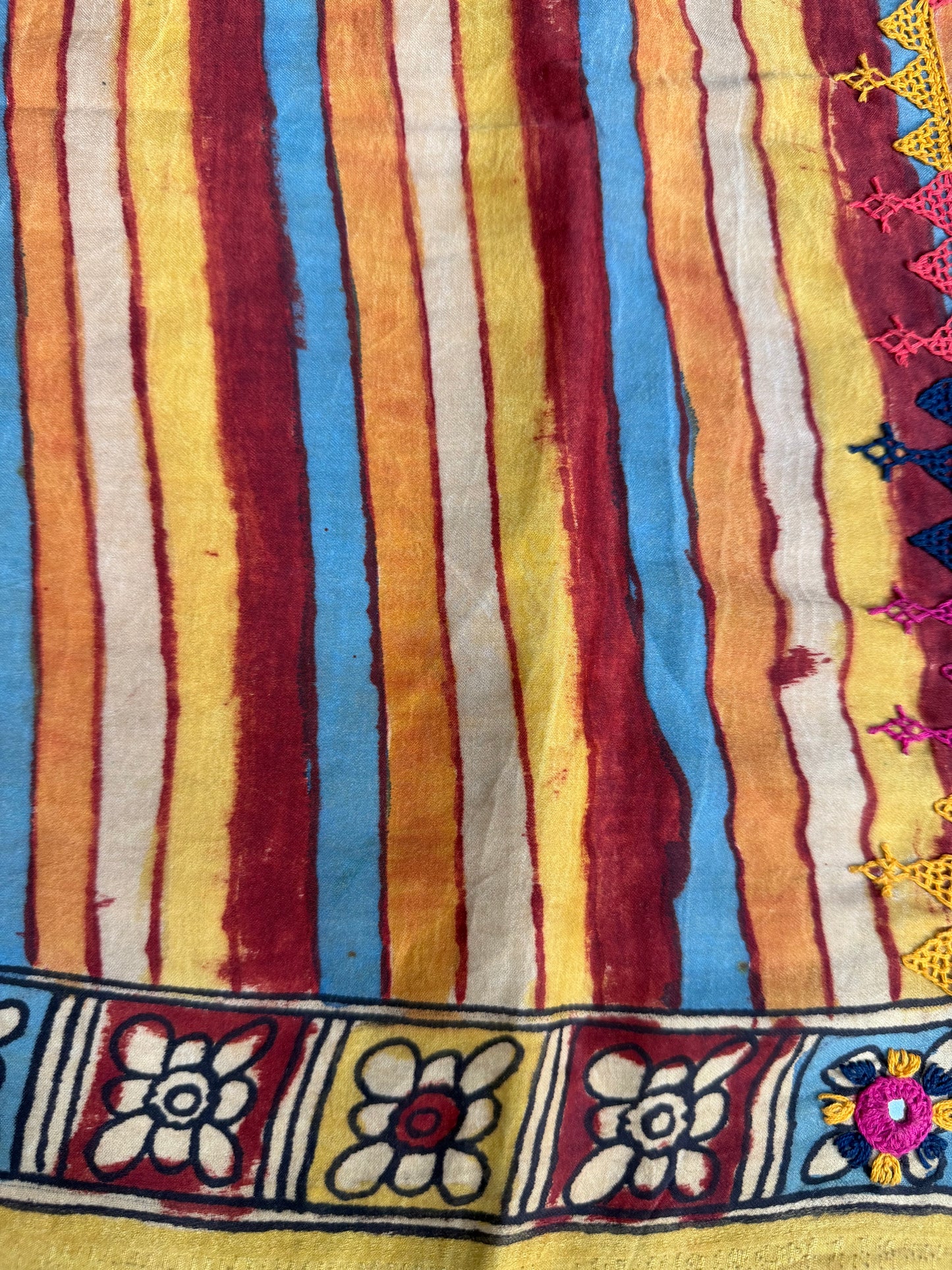 Penkalamkari modal silk with kutch work embroidery blouse material