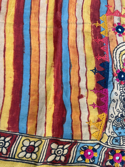 Penkalamkari modal silk with kutch work embroidery blouse material