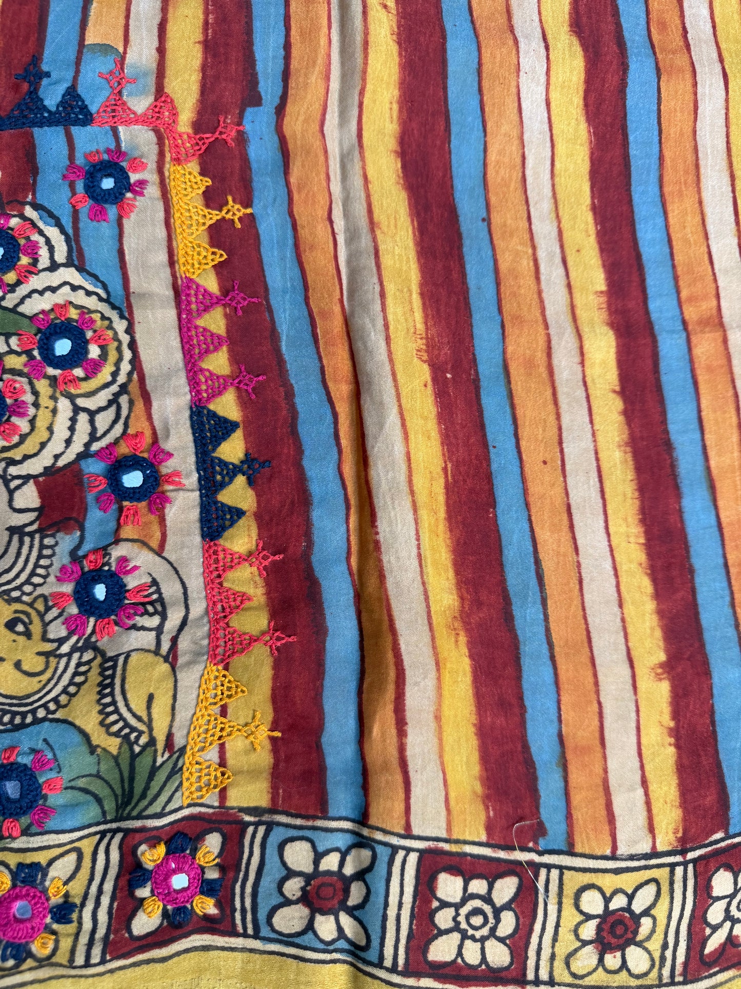 Penkalamkari modal silk with kutch work embroidery blouse material