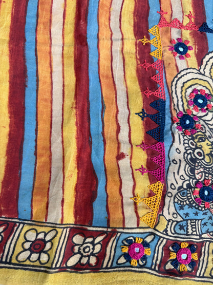 Penkalamkari modal silk with kutch work embroidery blouse material