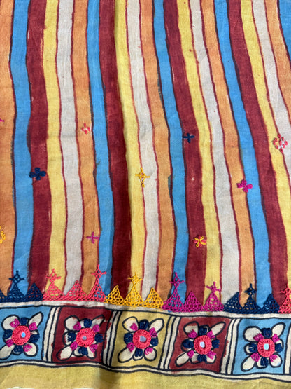 Penkalamkari modal silk with kutch work embroidery blouse material