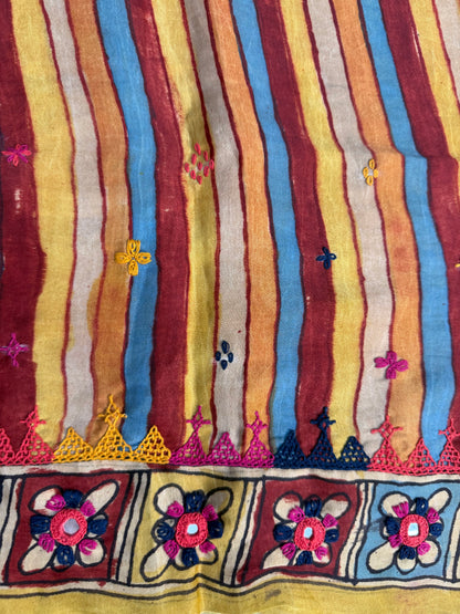 Penkalamkari modal silk with kutch work embroidery blouse material