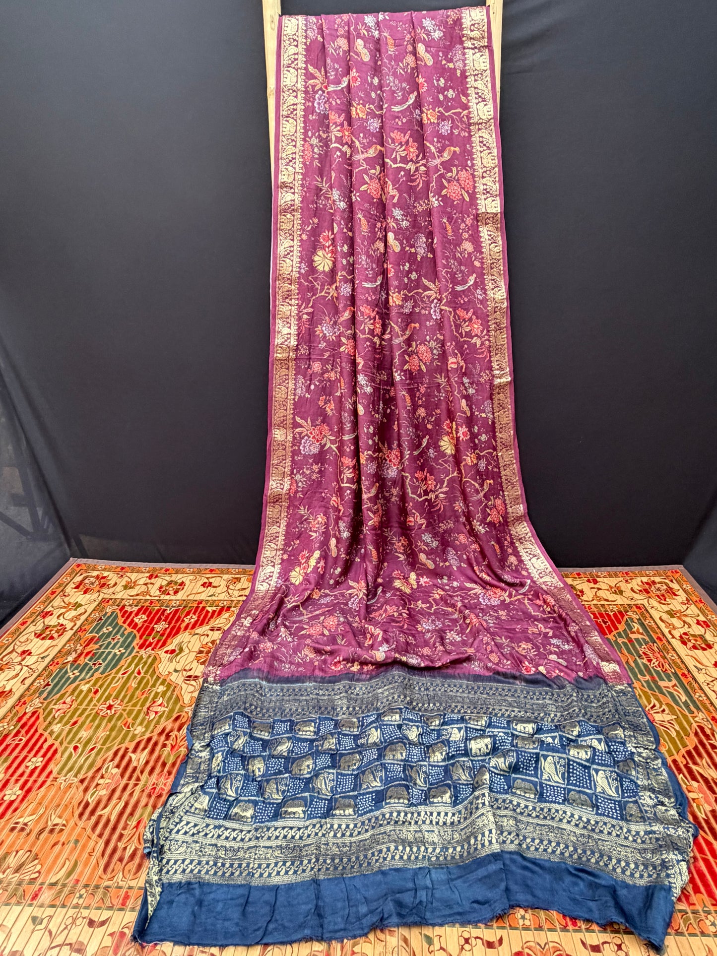 Digital Printed Gajjisilk Saree with Bandhini