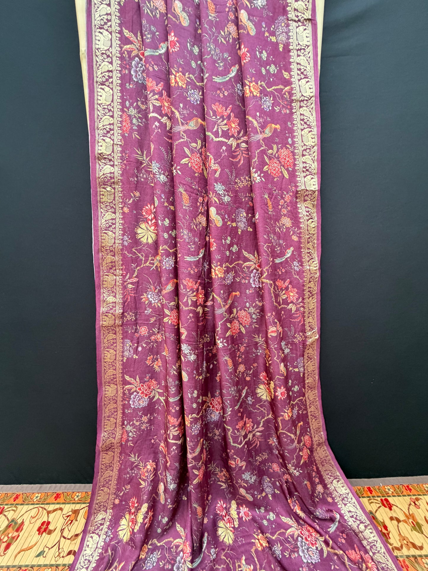 Digital Printed Gajjisilk Saree with Bandhini